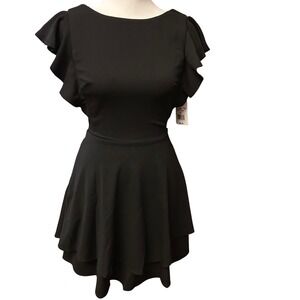 Crystal Doll Fit and Flare Dress Womens XS Black NEW Ruffle Sleeve Mini Zipper
